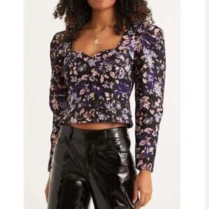 NWT ROHE Fiona Puff sleeve brocade blouse sweetheart neck sz 38